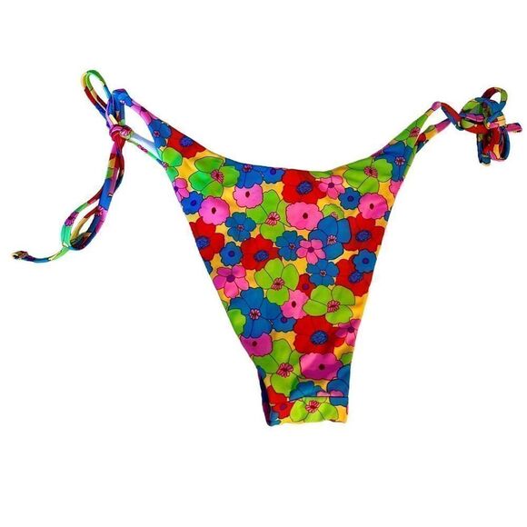 SHEIN Colorful Floral Print String Bikini Tie Bottoms Swimwear Sz Medium NWOT - Picture 2 of 6
